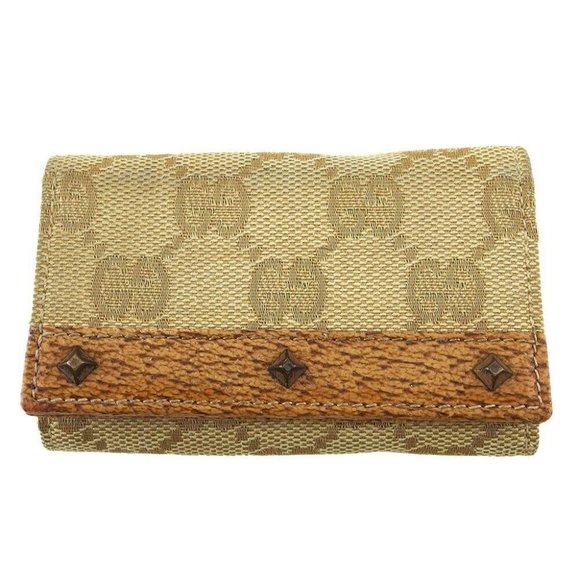 Authentic Used  GUCCI Key Case GG Canvas Beige Canvas ~ Leather - Picture 1 of 8